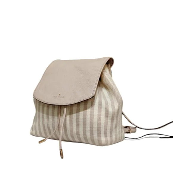 Kate Spade Leather & Pinstripe Canvas Backpack EUC - Picture 2 of 9